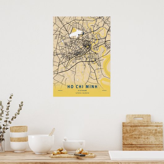 Ho Chi Minh - Vietnam Yellow City Map Poster (Keuken)