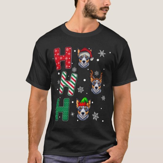 Ho Ho Blue Heeler Dog Matching Christmas Santa T-shirt (Voorkant)