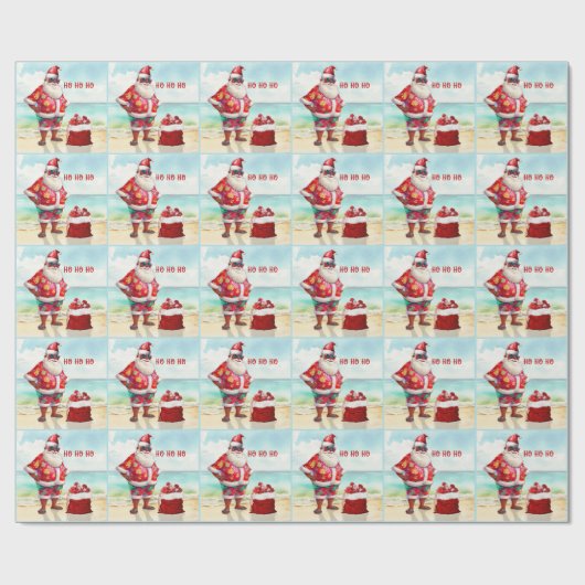 Ho Ho Brown Skinned Santa op het strand van Kerstm Cadeaupapier (Vlak)