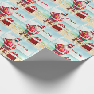 Ho Ho Brown Skinned Santa op het strand van Kerstm Cadeaupapier