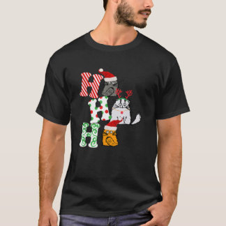 Ho Ho Christmas Cat Lover Santa Claus Hat Xmas T-shirt