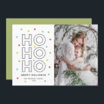 HO HO Colorful Pastel Confetti Stippen Foto Feestdagenkaart<br><div class="desc">HO HO HO! Een leuke,  feestelijke en unieke platte vakantiekaart met moderne typografie met kleurrijke paterlconfetti-stippen accenten. Pas deze kleurrijke vakantiekaart aan door namen,  foto's en andere gegevens toe te voegen. Er zijn complementaire objecten beschikbaar.</div>
