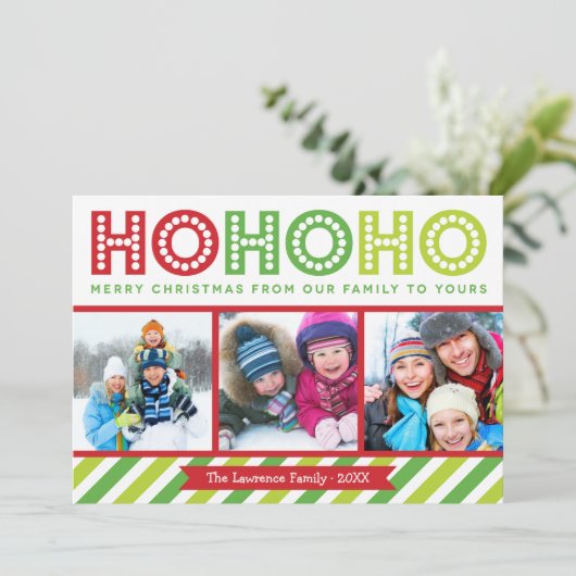 Ho Ho Foto Collage Modern Holiday Card Feestdagenkaart (Staand voorkant)