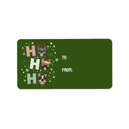 Ho Ho Franse Bulldog Vrolijk Kerstfeest Etiket (Voorkant)