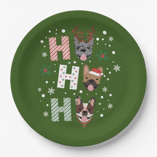 Ho Ho Franse Bulldog Vrolijk Kerstfeest Papieren Bordje (Voorkant)