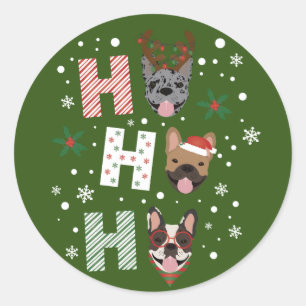 Ho Ho Franse Bulldog Vrolijk Kerstfeest Ronde Sticker