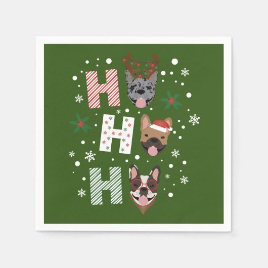 Ho Ho Franse Bulldog Vrolijk Kerstfeest Servet (Voorkant)