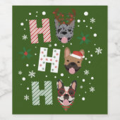 Ho Ho Franse Bulldog Vrolijk Kerstfeest Wijn Etiket (Enkel label)