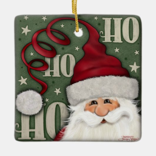 Ho Ho Fun Santa Inspirativity Kerstmis Keramisch Ornament (Voorkant)