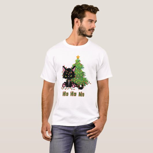 HO HO GEEN Kerstmis Kat T-shirt (Voorkant volledig)