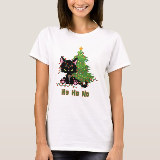 HO HO GEEN Kerstmis Kat T-shirt (Voorkant)