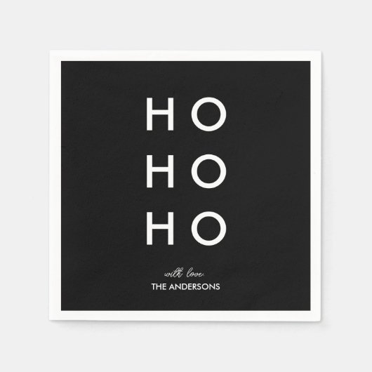 HO HO Gepersonaliseerde familienaam Zwarte Kerst Servet (Voorkant)