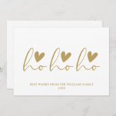 Ho Ho Gold Script Hearts Kerstmis Feestdagenkaart (Voorkant / Achterkant)
