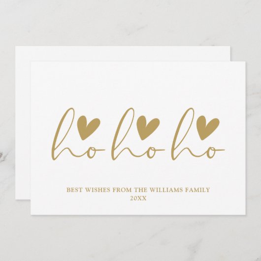 Ho Ho Gold Script Hearts Kerstmis Feestdagenkaart (Voorkant / Achterkant)