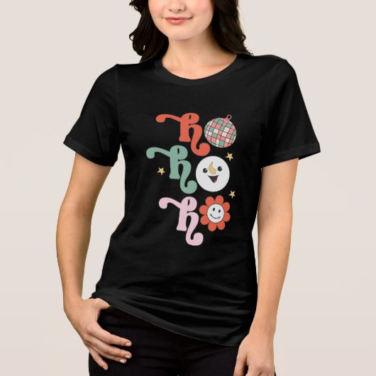 Ho Ho Groovy Disco Retro Christmas Tri-Blend Shirt (Voorkant)