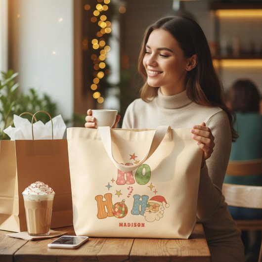 Ho Ho Groovy Vrolijk Kerstfeest Gepersonaliseerde Grote Tote Bag