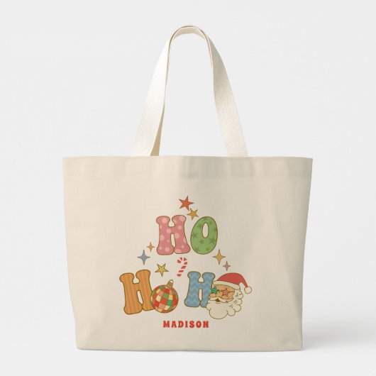 Ho Ho Groovy Vrolijk Kerstfeest Gepersonaliseerde Grote Tote Bag (Achterkant)