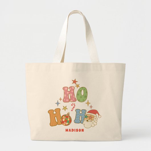 Ho Ho Groovy Vrolijk Kerstfeest Gepersonaliseerde  Grote Tote Bag (Voorkant)