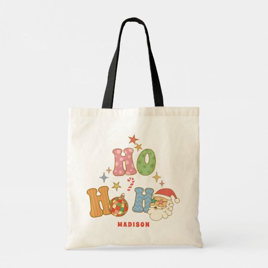 Ho Ho Groovy Vrolijk Kerstfeest Gepersonaliseerde  Tote Bag (Achterkant)