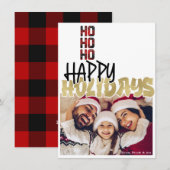 HO HO Grunge Holiday Gold-kerstkaart Kaart (Voorkant / Achterkant)