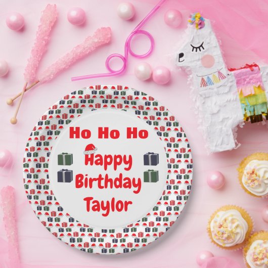 HO HO Happy Birthday Papieren Bordje (Feest)