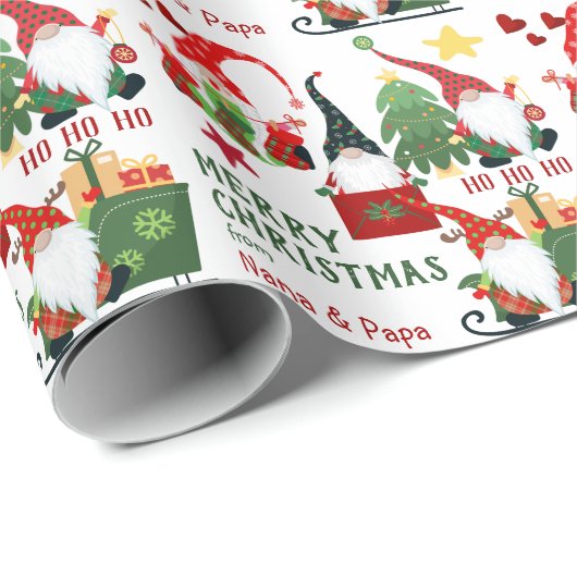 Ho Ho Happy Santa Gnomes Kerstmis Cadeaupapier (Rol Hoek)