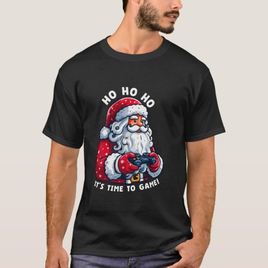 Ho ho het is tijd om te spelen Kerstmis Gamer Sant T-shirt (Voorkant)