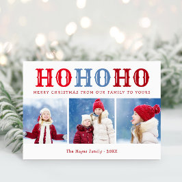 Ho Ho Ho | 3 Foto Collage Bewerkbare Kleuren Gevou Feestdagen Kaart