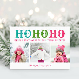 Ho Ho Ho | 3 Foto Collage Bewerkbare Kleuren Gevou Feestdagen Kaart