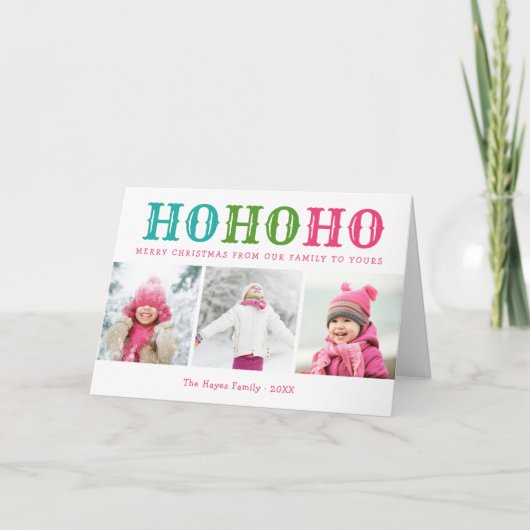 Ho Ho Ho | 3 Foto Collage Bewerkbare Kleuren Vouwk Feestdagen Kaart (Voorkant)