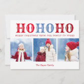 Ho Ho Ho | 3 Fotocollage bewerkbare kleuren plat Feestdagenkaart (Voorkant)