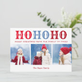 Ho Ho Ho | 3 Fotocollage bewerkbare kleuren plat Feestdagenkaart (Staand voorkant)