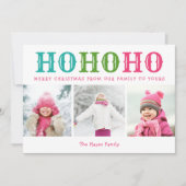 Ho Ho Ho | 3 Fotocollage bewerkbare kleuren plat Feestdagenkaart (Voorkant)