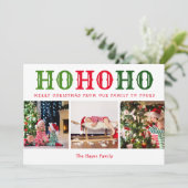Ho Ho Ho | 3 Fotocollage bewerkbare kleuren plat Feestdagenkaart (Staand voorkant)