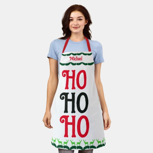 Ho Ho Ho | Aangepaste kerstnaam Schort (Gedragen)