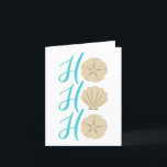 Ho Ho Ho Beach Kerstman en Shell Feestdagen Kaart<br><div class="desc">Cute beachy kerstdesign met tekst die "Ho Ho Ho" leest met zanddollars en schelpen.</div>