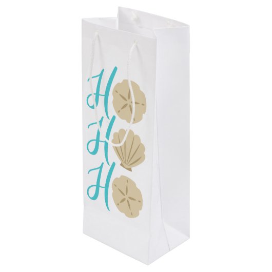 Ho Ho Ho Beach Kerstman en Shell Wijn Cadeautas (Achterkant Gekanteld)