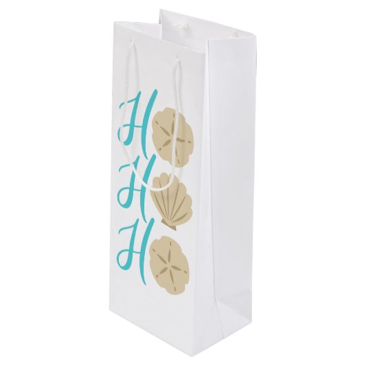 Ho Ho Ho Beach Kerstman en Shell Wijn Cadeautas (Voorkant Gekanteld)