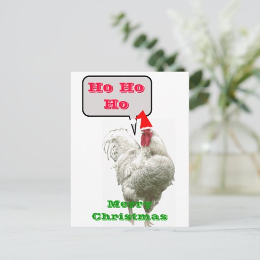 Ho Ho Ho Big Merry Christmas Rooster Briefkaart (Staand voorkant)