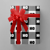 Ho Ho Ho Black White Chic Christmas Buffalo Plaid Cadeaupapier