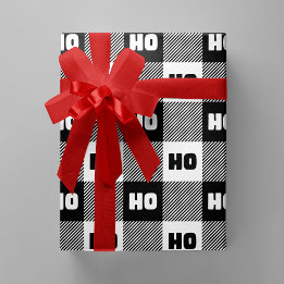 Ho Ho Ho Black White Chic Christmas Buffalo Plaid Cadeaupapier