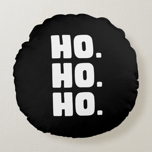 HO. HO. HO. Black & White With Buffalo Plaid Back Rond Kussen (Voorkant)
