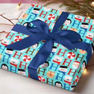 Ho Ho Ho Blauwe Kerstman Sneeuwpop Kinderen Kerstm Cadeaupapier
