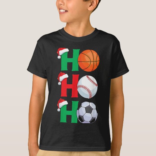 Ho Ho Ho Boys Christmas Srts Basketball Baseball S T-shirt (Voorkant)