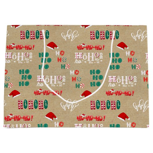 Ho Ho Ho  Bruin Kraft Papier Kerst Groot Cadeauzakje (Voorkant)