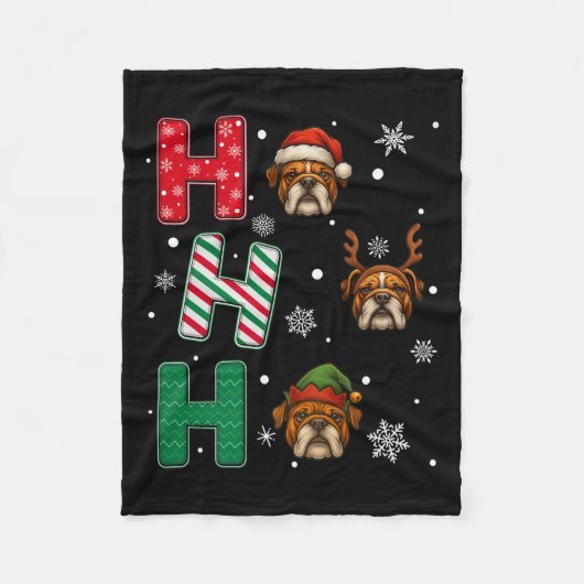 Ho Ho Ho Bulldog Hondenliefhebber Matching Christm Fleece Deken (Voorkant)