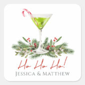 Ho Ho Ho Candy Cane Cocktail Martini Couples Vierkante Sticker (Voorkant)