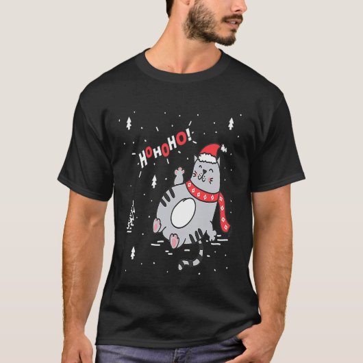 Ho Ho Ho Cat Santa Cat with Santa Hat Xmas T-shirt (Voorkant)