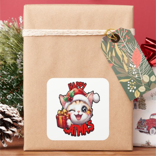 Ho Ho Ho Characters Festive Lettering Vierkante Sticker (Feestdagen)