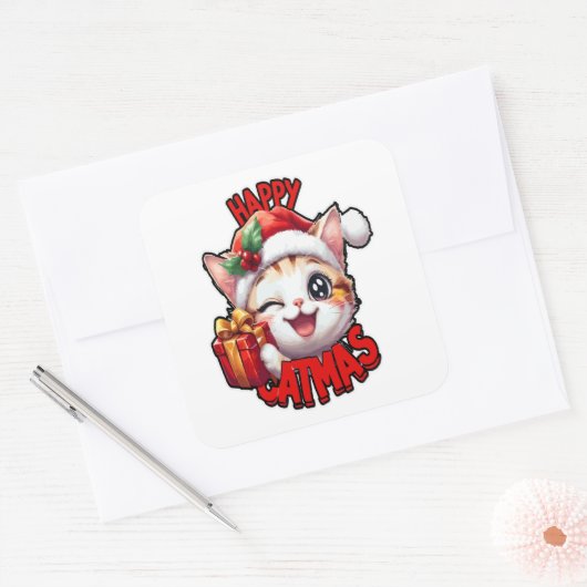 Ho Ho Ho Characters Festive Lettering Vierkante Sticker (Envelop)